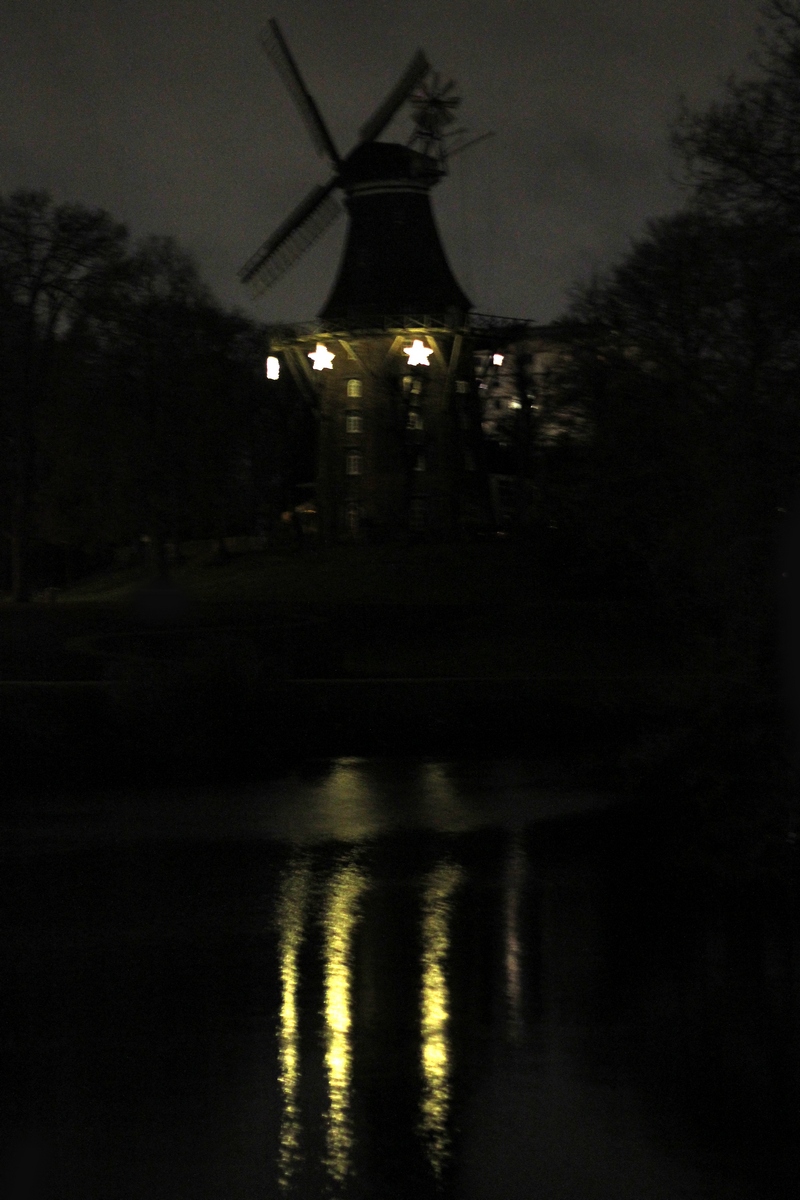 Old windmill in Bremen night photography Mihail Zablodsky