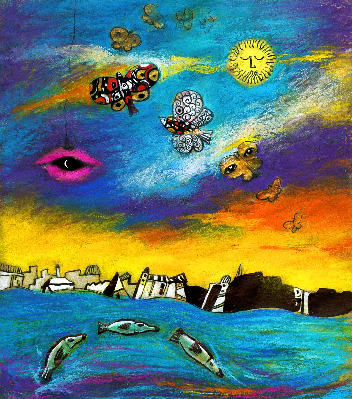 Mihail Zablodsky — The Dream — pastel on paper, symbolism, phantasmagoria, Odilon Redon style