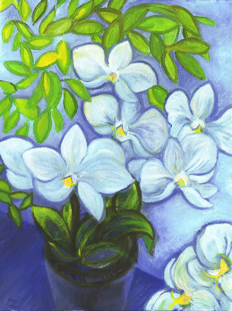 Mihail Zablodsky — Orchid — oil on canvas, Matisse style, Fauvism, floral abstract