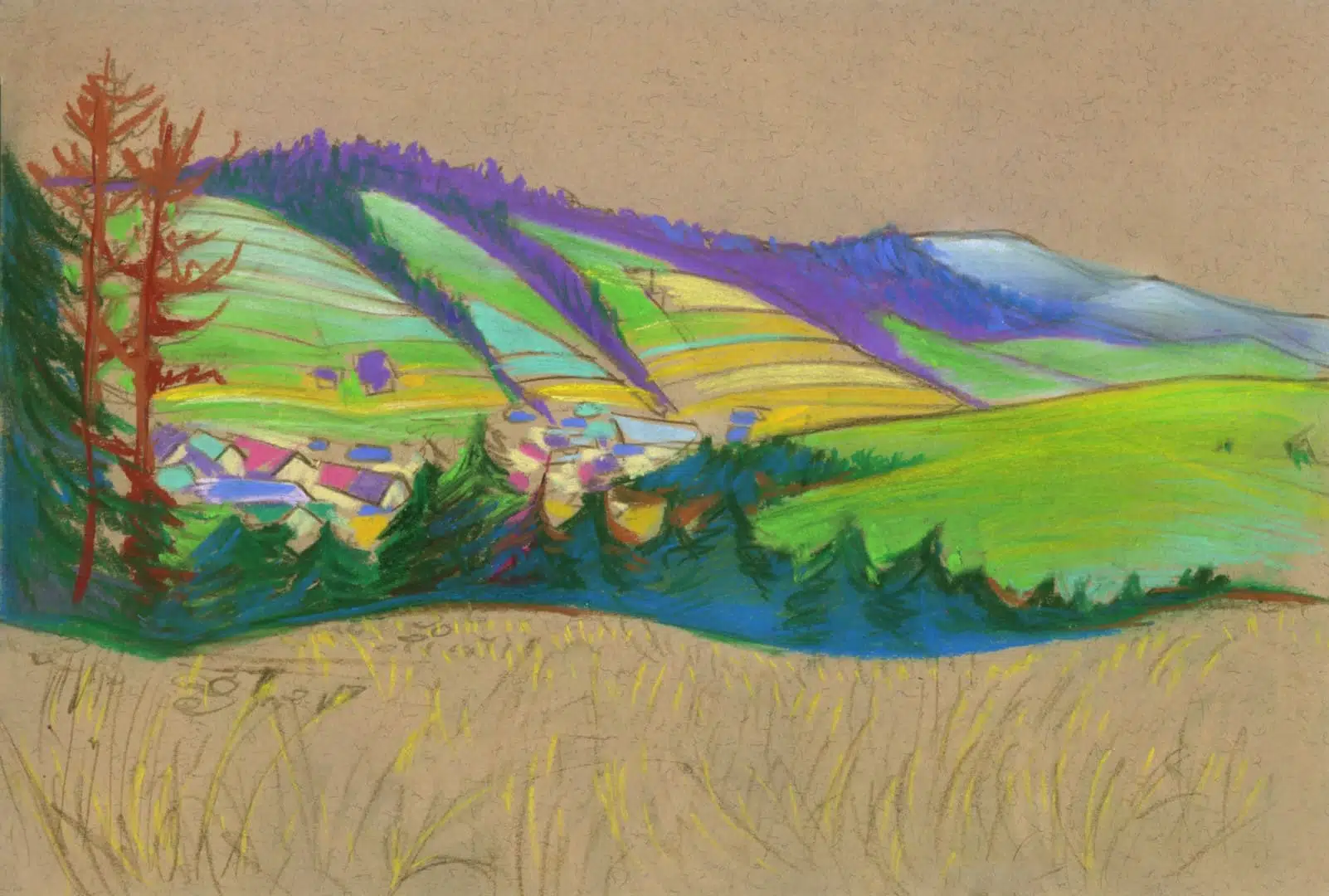 Mihail Zablodsky — Carpathians — pastel on paper, Fauvism, mountain landscape, expressive art