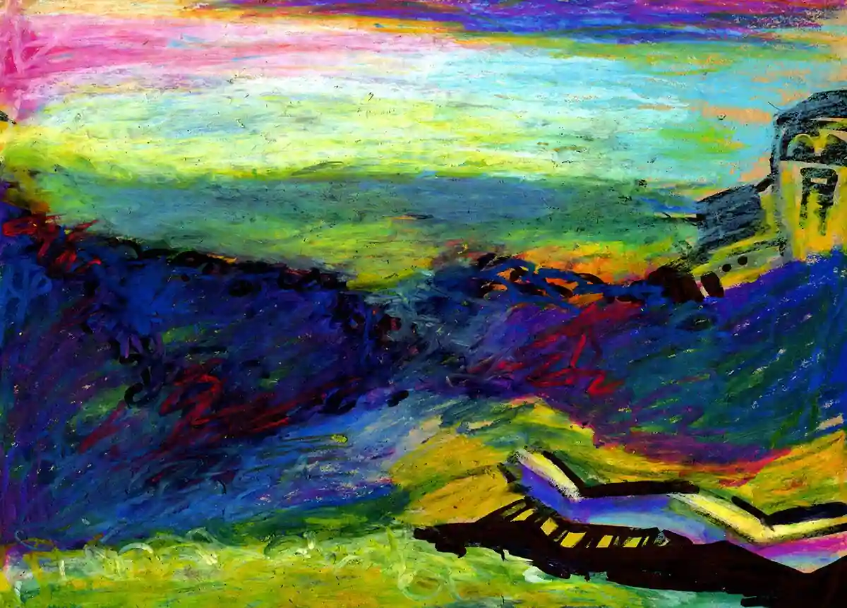Mihail Zablodsky — Landscape Alley Kyiv — pastel on paper, Fauvism, urban park, Kyiv art